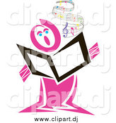 Vector Clipart of a Pink Singer with Flowing Sheet Music by Pauloribau