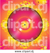 Vector Clipart of a Pink Vinly Record with Flames, over a Grunge Pink and Orange Background with Splatters and Dots by Elaineitalia