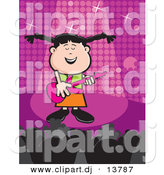 Vector Clipart of a Popular Cartoon Girl Singing While Playing a Guitar on a Purple Stage by David Rey