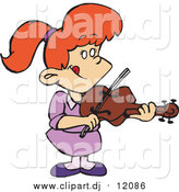 Vector Clipart of a Red Haired White Girl Playing a Violin by Dennis Holmes Designs