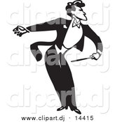 May 28th, 2016: Vector Clipart of a Retro Black and White Music Conductor Facing Right, Bending and Holding an Arm Back by BestVector