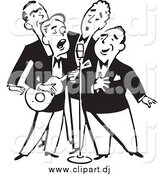 Vector Clipart of a Retro Black and White Quartet of Singing Men by BestVector