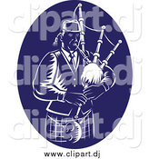 Vector Clipart of a Retro Dark Blue and White Bagpipe Player by Patrimonio