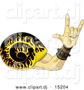 Vector Clipart of a Rock and Roll Hand Snail with a Flaming Shell by Frisko