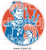 Vector Clipart of a Scottish Bagpiper over a Red Circle by Patrimonio