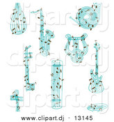 Vector Clipart of a Seamless Background of Blue Musical Instruments and Notes by Cherie Reve