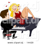 Vector Clipart of a Sexy Cartoon Girl Flirting with Guy Playing Piano by BNP Design Studio