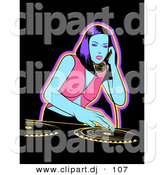 Vector Clipart of a Sexy Dj Girl Playing a Mix on a Turn Table by R Formidable