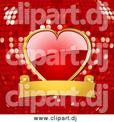 September 19th, 2014: Vector Clipart of a Shiny Red Heart Attached to a Gold Banner over a Red Disco Ball Background by Elaineitalia