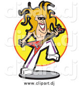 Vector Clipart of a Shirtless Blond Rocker Musician, Playing a Guitar by Andy Nortnik