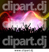 Vector Clipart of a Silhouetted Crowd Dancing Under Music Notes by KJ Pargeter