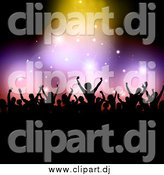 Vector Clipart of a Silhouetted Crowd Holding Their Arms up Under Sparkly Lights with Black Copyspace by KJ Pargeter