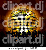 Vector Clipart of a Silhouetted Crowd of Dancers and a 3d Disco Ball by Elaineitalia