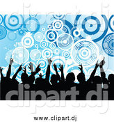 Vector Clipart of a Silhouetted Crowd over Grungy Blue Circles by KJ Pargeter