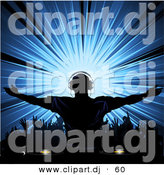 Vector Clipart of a Silhouetted Dj Wearing Headphones While Standing out from a Crowd of Dancers by Elaineitalia