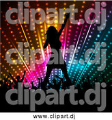 Vector Clipart of a Silhouetted Female Singer and Crowd of Fans Against Colorful Lights by KJ Pargeter