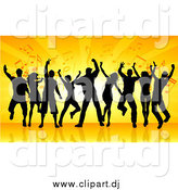 October 9th, 2014: Vector Clipart of a Silhouetted Group of Dancers Against Orange Rays and Music Notes by KJ Pargeter