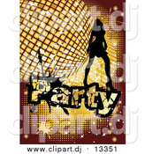 Vector Clipart of a Silhouetted Woman Dancing over a Golden Disco Party Background by MilsiArt