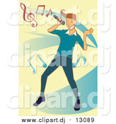 Vector Clipart of a Singing Guy over Blue and Yellow by Mayawizard101