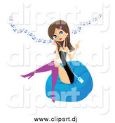 Vector Clipart of a Stylish Brunette Teenager Sitting on a Bean Bag and Listening to Music Through an Mp3 Player by Peachidesigns