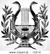 Vector Clipart of a Swan Lyre or Harp - Black and White Vintage Design by BestVector