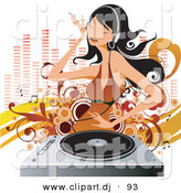 Vector Clipart of a White Girl Dancing While Listening to Music on a Vinyl Record Through Headphones by OnFocusMedia