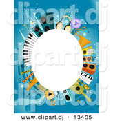 Vector Clipart of a White Oval Copyspace Background Within Music Items Border Design by BNP Design Studio