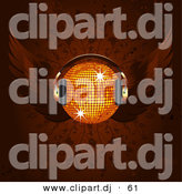 Vector Clipart of a Winged Orange Disco Ball Wearing Headphones by Elaineitalia