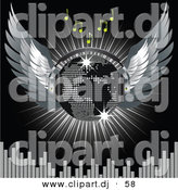 Vector Clipart of a Winged Silver Map Disco Ball with Headphones by Elaineitalia