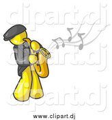 Vector Clipart of a Yellow Man Playing a Saxophone by Leo Blanchette