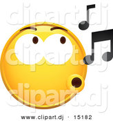 Vector Clipart of a Yellow Smiley Whistling Music Notes by Beboy