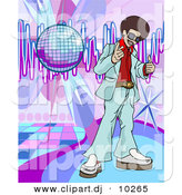 Vector Clipart of a Young Black Man with Afro Standing Beside a Disco Ball on a Dance Floor by AtStockIllustration