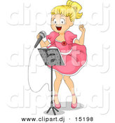 Vector Clipart of a Young Cartoon Girl Singing a Song at Talent Show by BNP Design Studio
