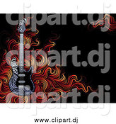 Vector Clipart of a Zebra Print Guitar with Flames on Black by Elena
