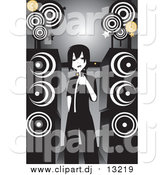 Vector Clipart of an Emo Girl Singing Karaoke by Large Speakers by Mayawizard101