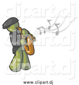 May 5th, 2015: Vector Clipart of an Olive Green Musician Playing Jazz with a Saxophone by Leo Blanchette