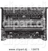 Vector Clipart of an Upright Piano Sketch - Vintage Black and White Sketched Version by BestVector