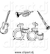 Vector Clipart of Black and White Musical Instruments 2 by Vector Tradition SM