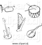 March 11th, 2015: Vector Clipart of Black and White Sketched Instruments by Vector Tradition SM