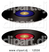 November 26th, 2015: Vector Clipart of Black Vinyl Records with Red and Blue Blank Labels by Michaeltravers