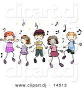 Vector Clipart of Cartoon Doodled Kids Dancing to Music by BNP Design Studio