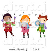 Vector Clipart of Cartoon Kids Playing Music Instruments While Singing by BNP Design Studio