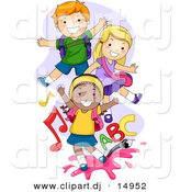 Vector Clipart of Cartoon School Kids Playing to Music and ABC Song by BNP Design Studio
