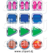 Vector Clipart of Colorful Music or Video Player Buttons; Pause, Stop, Play and Record by AtStockIllustration