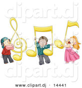 Vector Clipart of Diverse Cartoon Kids with Large Music Notes by BNP Design Studio