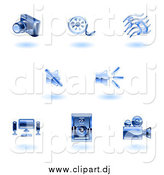 Vector Clipart of Floating Shiny Blue Media Icons by AtStockIllustration