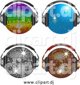 July 6th, 2015: Vector Clipart of Four Shiny Disco Balls Wearing Headphones by Elaineitalia