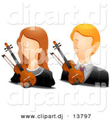 Vector Clipart of Girl and Boy Violinist Avatars - Digital Collage by BNP Design Studio