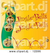 May 14th, 2016: Vector Clipart of Golden Christmas Bells with Jingle Bells Text on Yellow by Pams Clipart