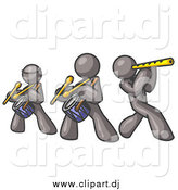 Vector Clipart of Gray Men Playing Flutes and Drums by Leo Blanchette